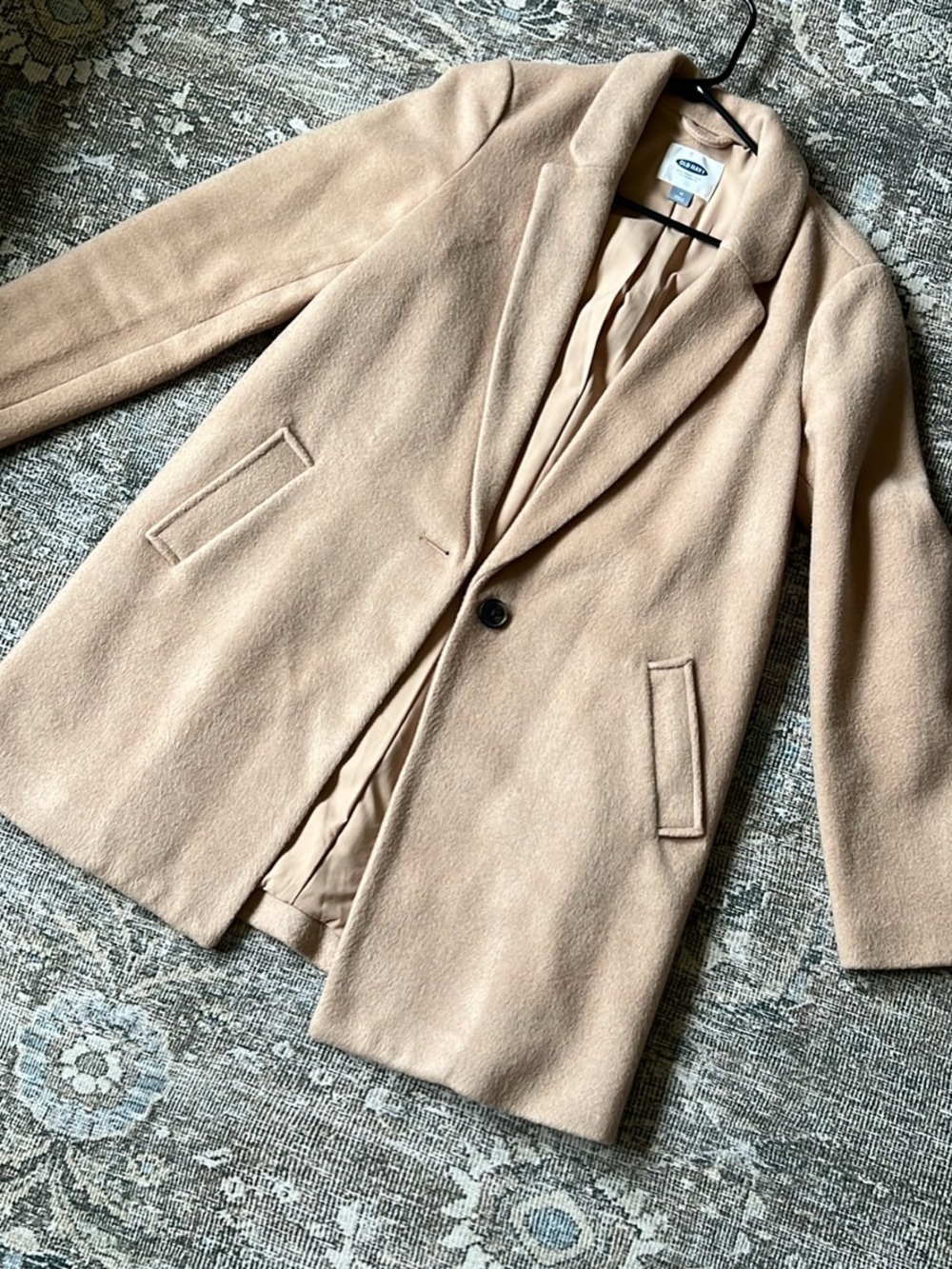 Womens Old Navy Single-Button Wool Blend Coat in Camel Tan, Fully Lined.